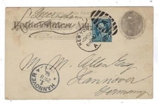 1896 UX12 Uprated Postal Card, New York to Hannover Germany, 1c Stamp