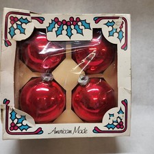 Vintage Holly Glass Christmas Ornaments 3 1/4" Diameter Box With 4 Made In USA