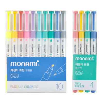 Monami Essenti Twin Pastel Highlighters 10 Colors + 4 Colors | Korean Stationery