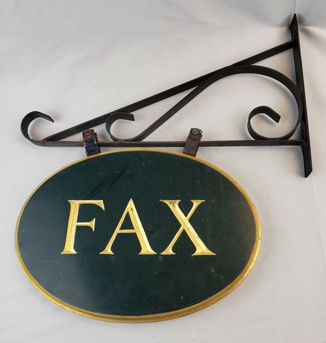 Ancienne enseigne fax vintage sur support fer forgé old advertising gasoil bidon étain - Photo 2/22