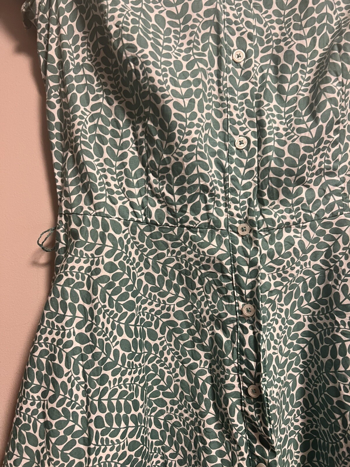 Boden UK8R  US 4R Sophia Shirt Dress Green Leaf Pattern butron down pockets image 3