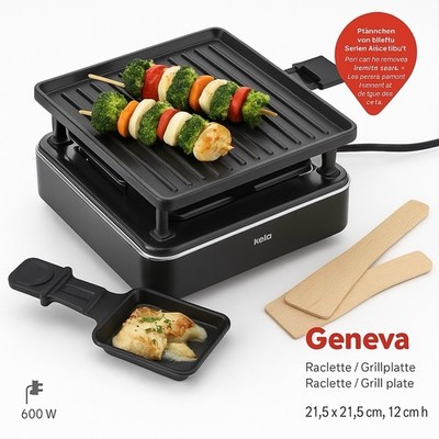 kela Raclette Geneva 4 Personen Aluguss Grillplatte 4 Pfännchen 4 Pfannenwender