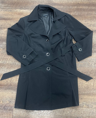 London Fog Women's Black Belted Trench Coat 1X Rain Jacket Lightweight Plus