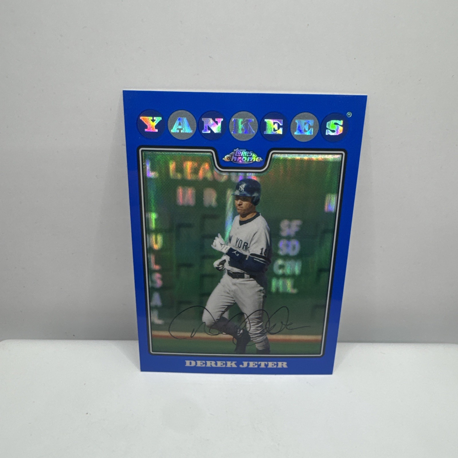 2008 Topps Chrome Baseball Derek Jeter Blue Refractor Card #121