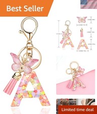 Fashion Alphabet Initial Letter Keychain Tassel Butterfly Pendant Key Ring fo...