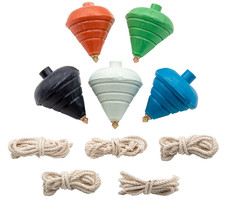 5-Pack Carved Spinning Tops with Steel Point, Trompos de Mexico