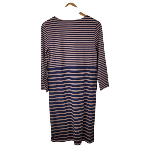 NUOVO abito t-shirt Lands End taglia XS alto blu navy marrone lunghezza ginocchio manica 3/4 - Foto 4 di 6