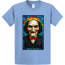 NEW Art Society STAINED GLASS JIGSAW LIGHT BLUE Tee Shirt SM-4XLARGE MADE IN USA