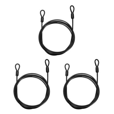3pcs 1/8'' Dia 4.9ft Security Cable Lock Vinyl Coated Steel with Loops Black