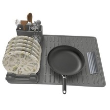 Silicone Dish Drying Rack with Mat - Foldable Space Saving Kitchen Sink