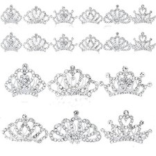 Princess Crown Comb Set for Girl 18 Pcs Silver Tiara Crown with Comb Crystal ...