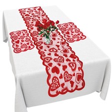Valentine's Day Red Lace Hearts Table Runner with 2 Placemats 13 x 72 Home Decor