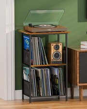 Vinyl Record Player Stand for 200 Albums - Solid Wood Turntable Table with Ex...