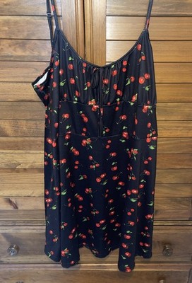 Womens Plus Size Cherry Print Dress, Black, Coquette Milk Maid Dress, Size 3XL
