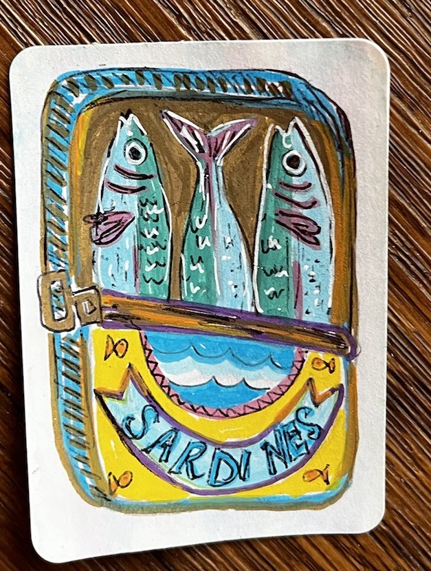 ACEO Original Sardines Modern Painting ACT OOAK Cottagecore Cachetmaison