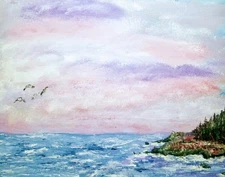 Acrylic Painting Peninsula and Seagull Painting: Free Shipping!