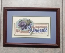 Vintage Blueberry Needlepoint Framed Wall Art Maine Lowbush Cottagecore Wall Art