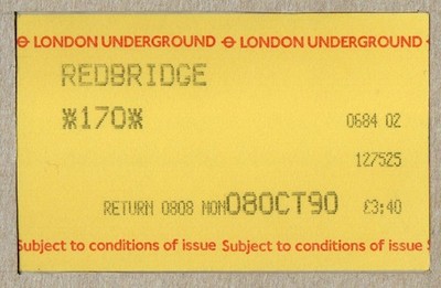 Redbridge 02 - UTS London Underground ticket - Ilford IG4 - Central Line