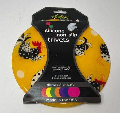 Andreas Round Silicone Mat Non-Slip Trivet 8'' Diameter Chickens USA NEW