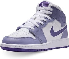 Air Jordan 1 Mid Big Kids' Shoes Dusty Amethyst/White/Court Purple Size 5.5 -