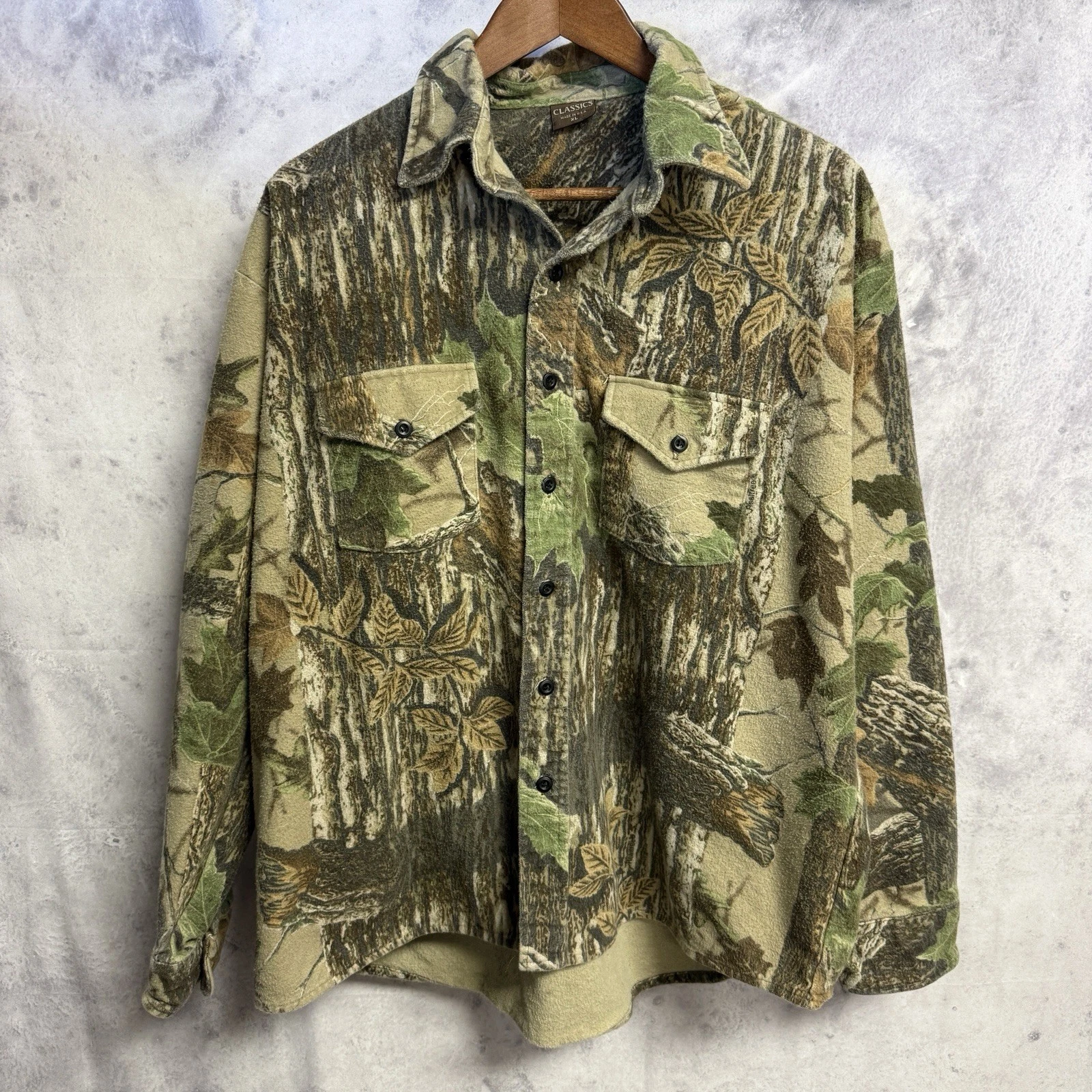 Vintage Classic Camouflage Flannel Button Up Shirt Mens XL Long Sleeve Hunting