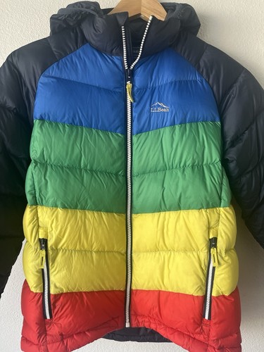 LL Bean Kids Ultralight 650 Down Jacket Colorblock Navy Large 14-16 - Picture 4 of 8