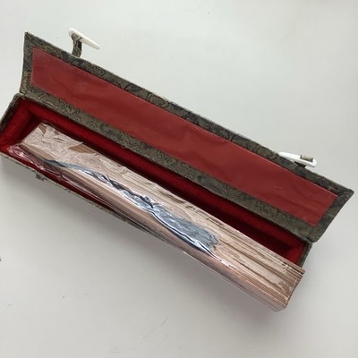 Asian Wooden Carved Hand Held Folding Fan with original box