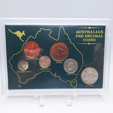 6 Australian Pre-Decimal Coins in Plastic Case 1947-1964