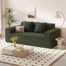 75" Cloud Loveseat Sofa,Required Comfy Deep Seat Couches 1pc Teddy Fabric-Green