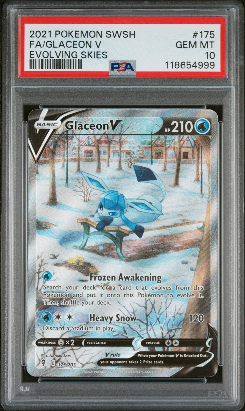 2021 POKEMON SWORD & SHIELD EVOLVING SKIES #175 FULL ART/GLACEON V PSA 10