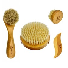 4pcs Dry Brushing Body Brush Set for Lymphatic Drainage-Natural Bristle Dry S...