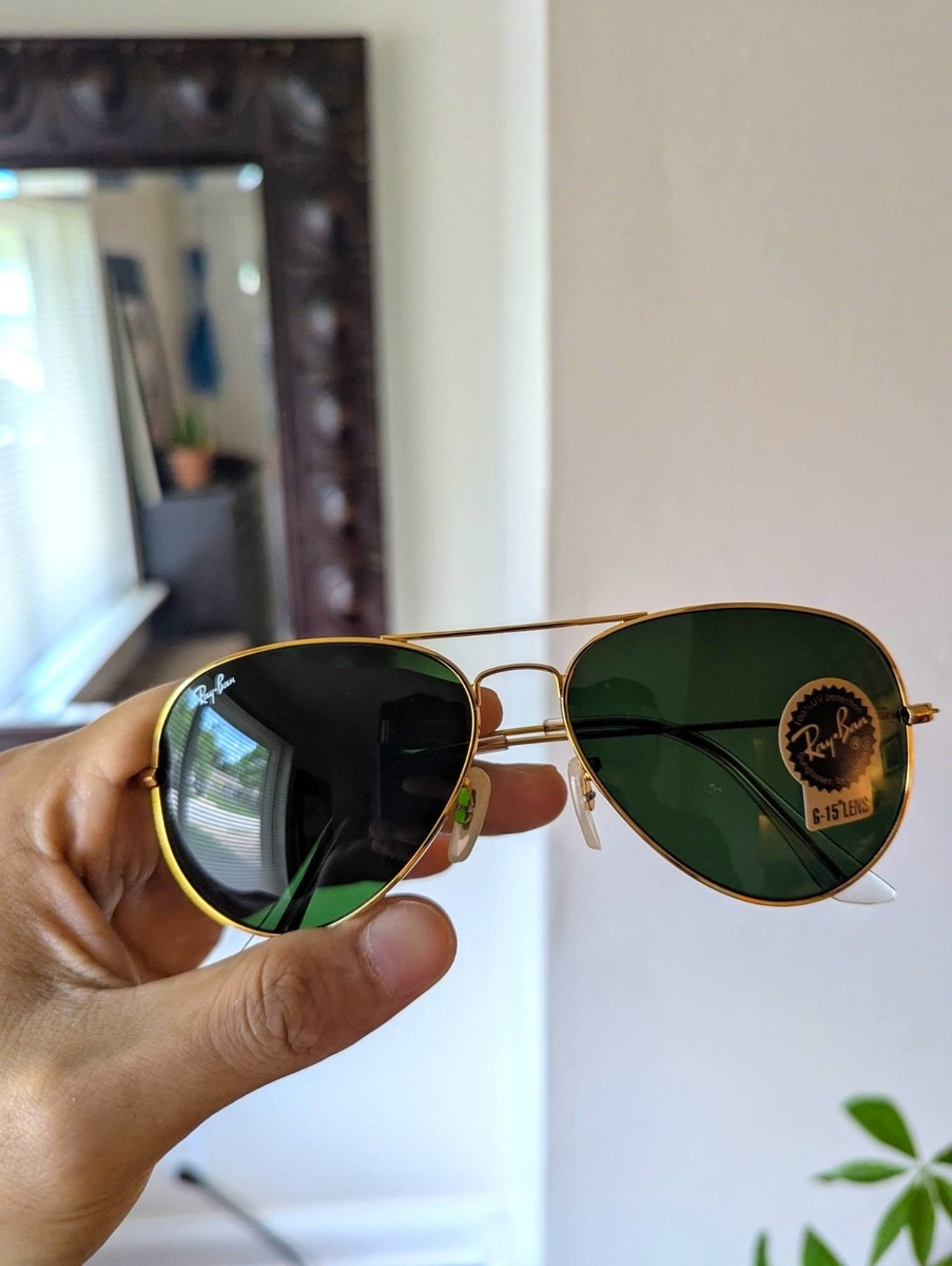 RayBan レイバン サングラス アビエーターラージメタル G15 Green Ray-Ban Aviator Green G-15 Lens Gold Metal Frame Unisex Sunglasses
