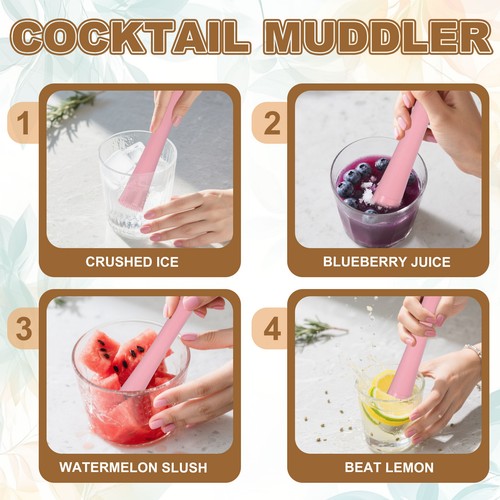 8 Pezzi Cocktail Muddler, 10 Pollici PP Drink Muddler, Rosa (Spessore) - Foto 5 di 6