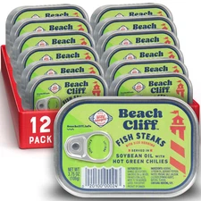Beach Cliff Wild Caught Fish Steaks in Soybean Oil with Green Chilies 12 Pack