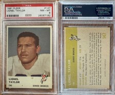 Lionel Taylor 1961 Fleer # 147 Denver Broncos Rookie Card – PSA 8 NM-MT. rookie card picture