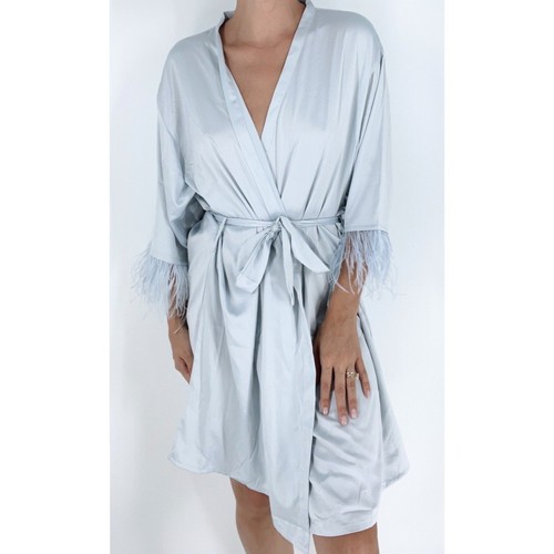 Baby Blue Feather Satin Like Bridesmaid Bridal Robe One Size