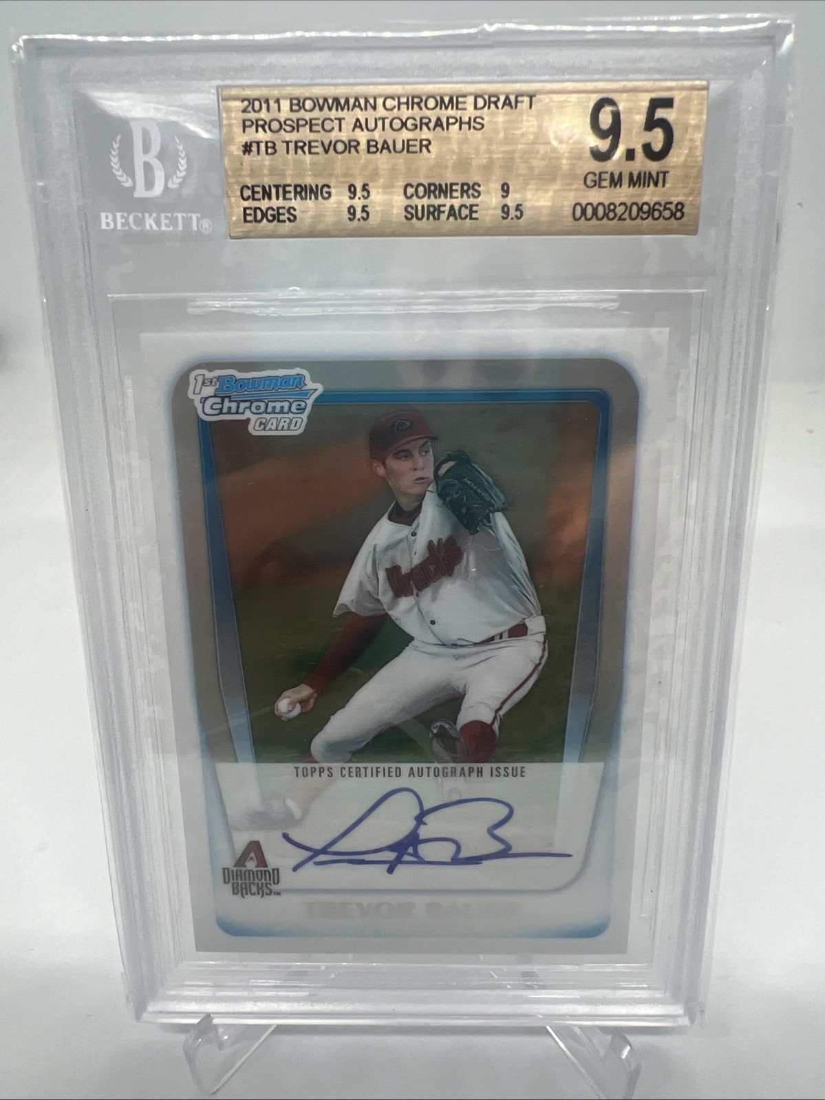 2011 Bowman Chrome Draft Trevor Bauer 1st Prospect Auto BGS Beckett 9.5/10 RC