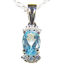 1.1 Carat Natural Sky Blue Topaz Sterling Silver Lab Created Diamonds Necklace