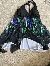 Women s XL 2-Piece Halter Tankini Set Tropical Floral Print Swim Briefs