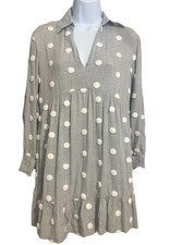 ZARA Gray Mini Dress W/ PolkaDot Collared Ruffle Long Sleeved Woman’s Size Small