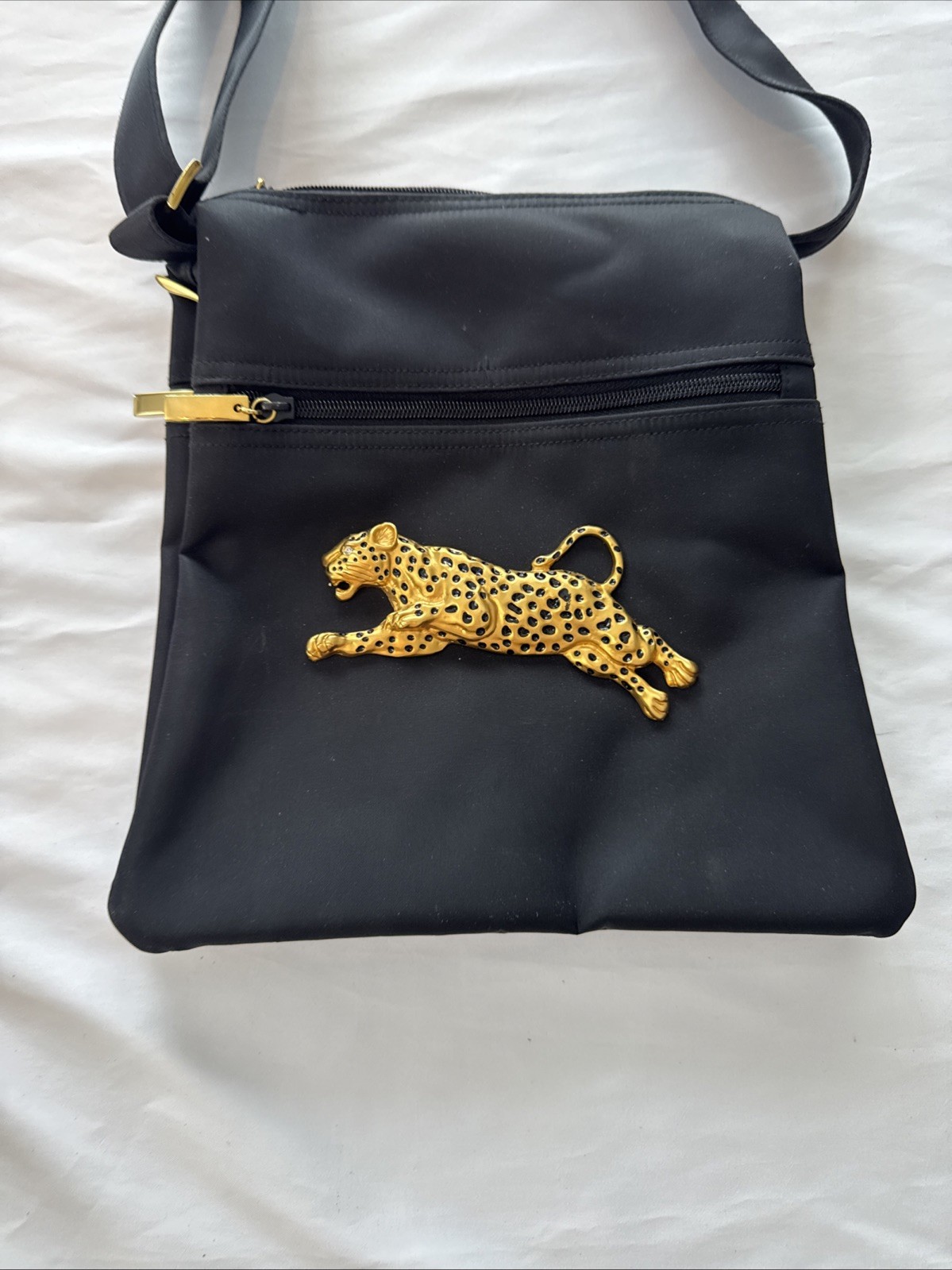  Nima Womens Black Crossbody Bag With Gold Pantera