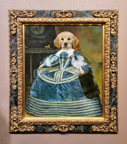 Thierry Poncelet-Portrait of a Puppy Golden Retriever in a Blue Dress-Oil Painti - Picture 2 of 9