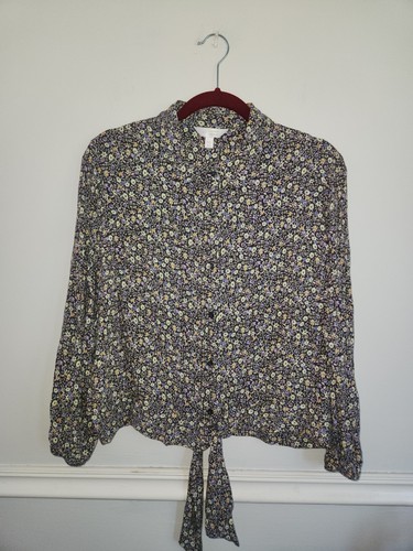 LC LAUREN CONRAD MULTI-COLOR FLORAL TIE WAIST BUTTON UP BLOUSE SZ XXL Used