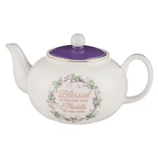 Large Ceramic Cute Inspirational Scripture Teapot for Women: Blessed