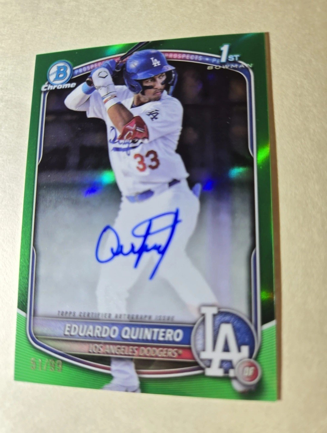 Eduardo Quintero 2025 Bowman Chrome #CPA-EQ Green Refractor Auto 1st RC 51/99