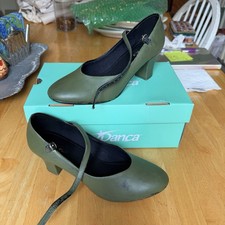 So Danca CH52 Character Dance Shoes Painted Avocado Green Black 2  Heel Sz 7