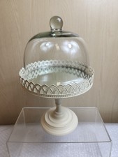 Cream Metal Cake Stand With Glass Dome And Mirrored Plate 34 X 20 Cm