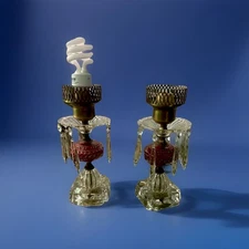 Beautiful Pair Of Antique Glass Small Lamps. Boudoir Lamps