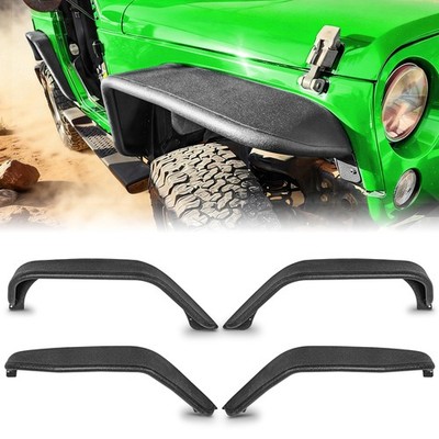 4x Flat Front & Rear Fender Flares For 2007-2018 Jeep Wrangler JK Tube Mud Guard
