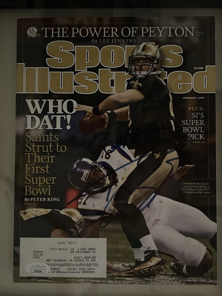 Revista Sports Illustrated 2010 firmada y enmarcada portada Drew Brees certificado por la JSA Foto 3 de 4